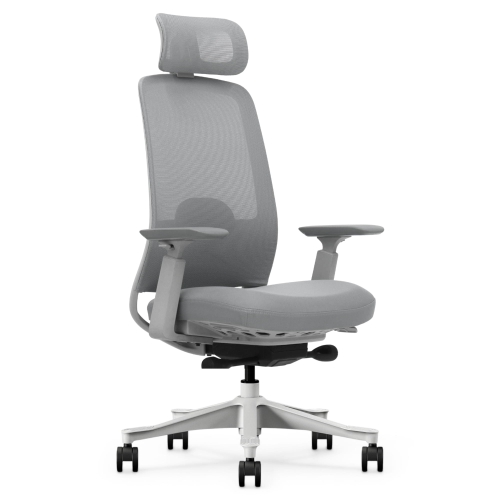 Fotel Ergonomiczny Biurowy ERGONAUT NIMBUS Szary – ujęcie z przodu pod kątem ukazujące prawą stronę fotela.