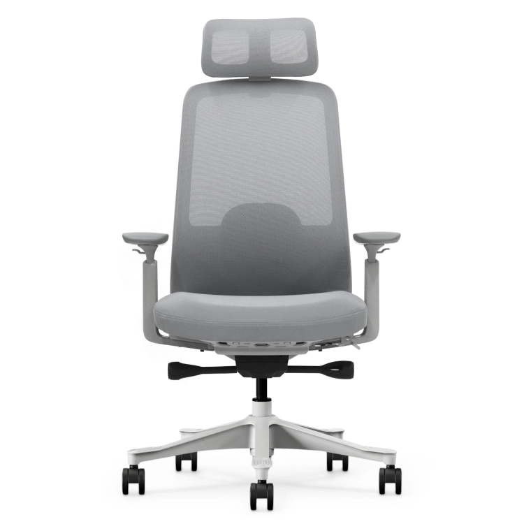 Fotel Ergonomiczny Biurowy ERGONAUT NIMBUS Szary – widok centralnie z przodu na całą konstrukcję mebla.