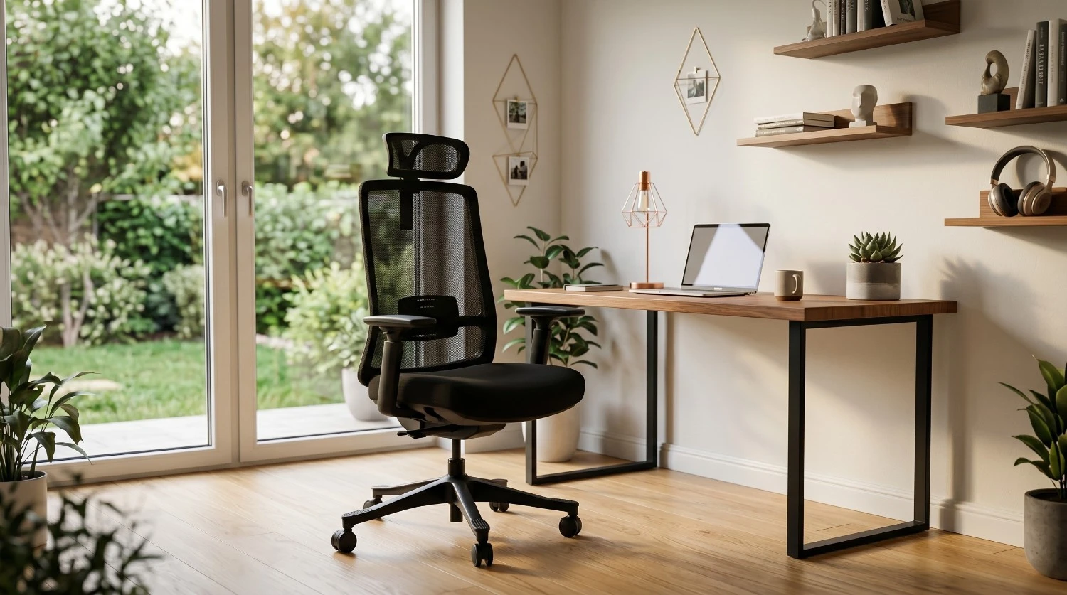 Fotel Ergonomiczny Biurowy ERGONAUT ODYSSEY Czarny w nowoczesnym pokoju przy biurku