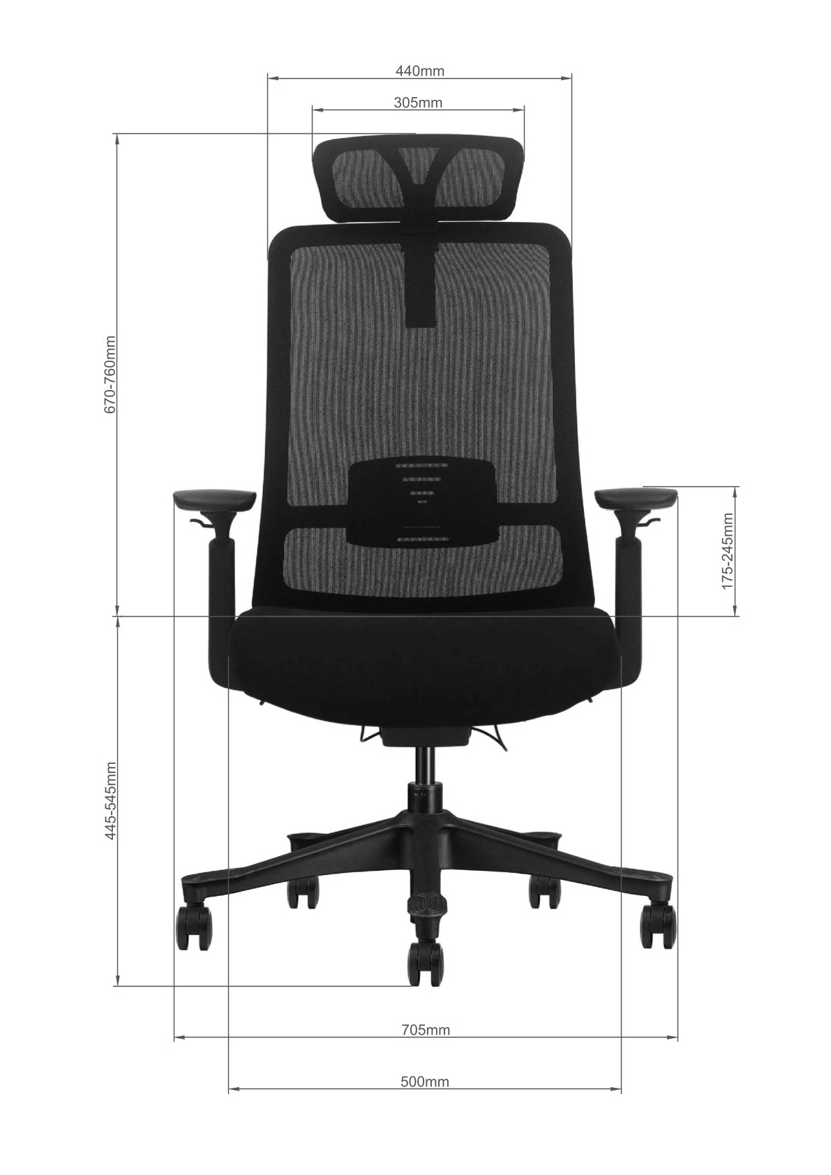 Wymiary fotela ergonomicznego ODYSSEY przód
