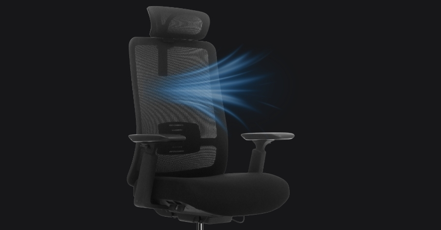 Fotel Ergonomiczny Biurowy ERGONAUT ODYSSEY Czarny - widok na transparentną strukturę siatki oparcia.
